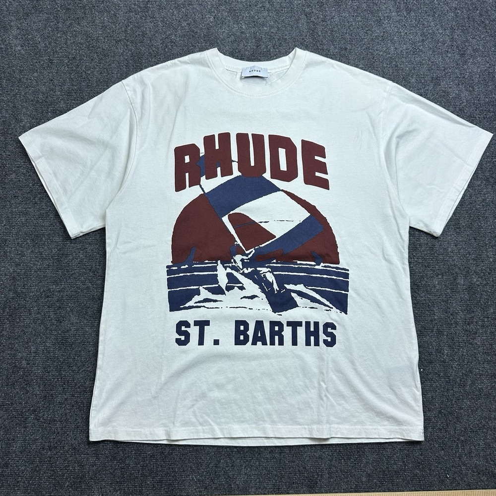 Rhude Destination St. Barths Classic Saint Barths White Graphic T-Shirt Men's L